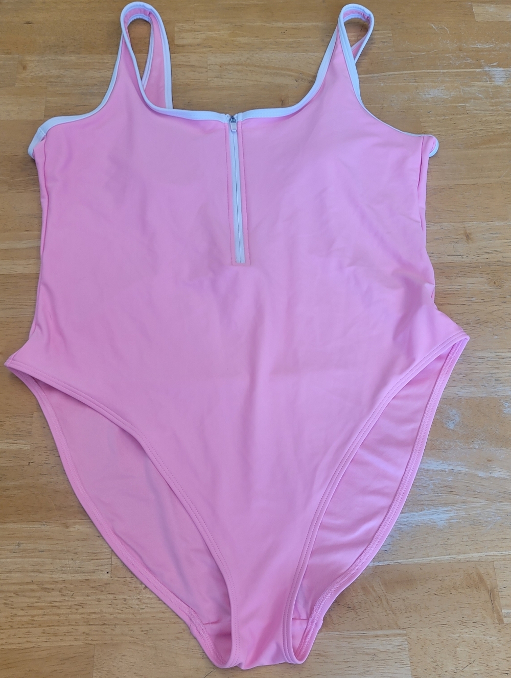 Old Navy Swim One Piece Tank Straps Scoop Back Zipper Pink White Women's XL